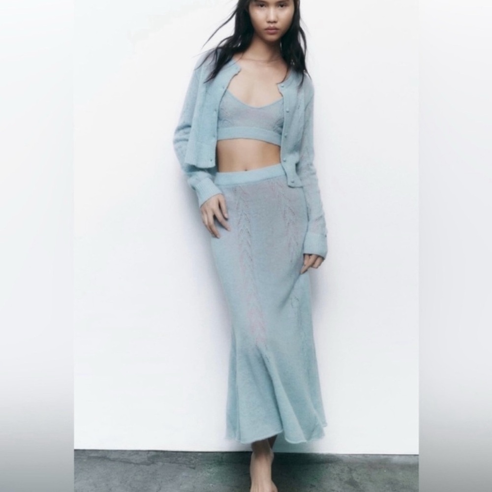 Zara Pointelle knit midi Skirt